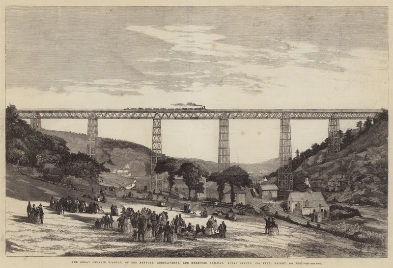 Le grand viaduc de Crumlin, sur le chemin de fer de Newport, Abergavenny et Hereford, longueur totale, 1700 pieds; hauteur, 200 pieds - English School