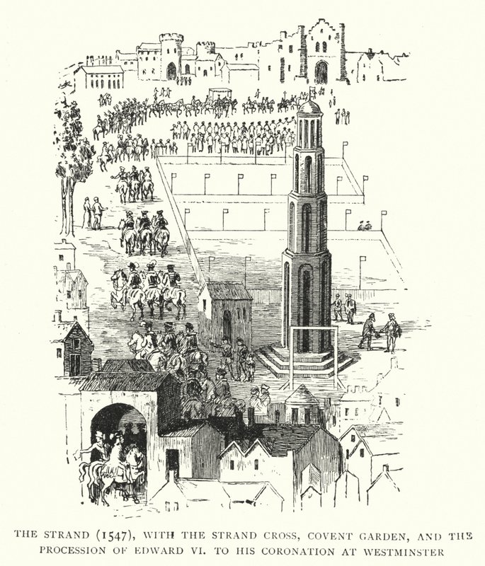 Le Strand, 1547, avec la croix du Strand, Covent Garden, et la procession d