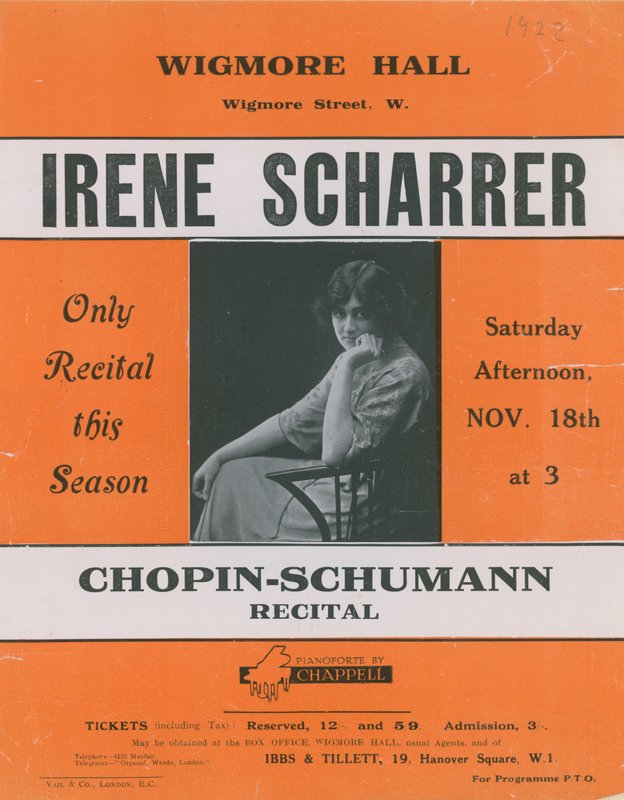 Annonce pour un récital Chopin-Schumann avec Irene Scharrer - English Photographer