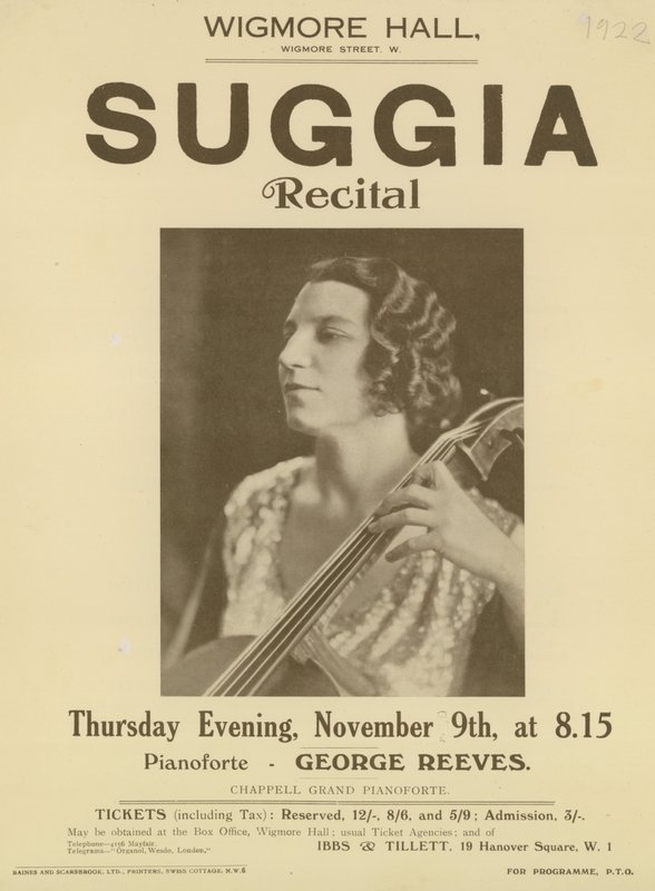 Annonce pour un récital de Suggia au Wigmore Hall - English Photographer
