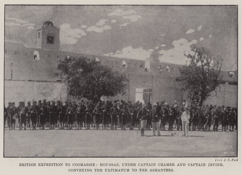 Expédition britannique à Coomassie, Houssas, sous le commandement du capitaine Cramer et du capitaine Irvine, transmettant l