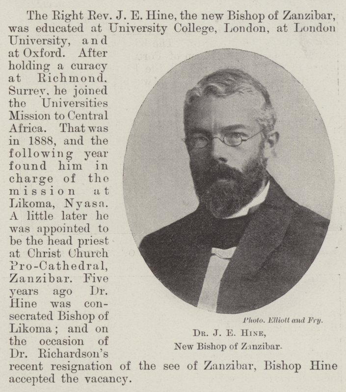 Dr J E Hine, nouveau évêque de Zanzibar - English Photographer