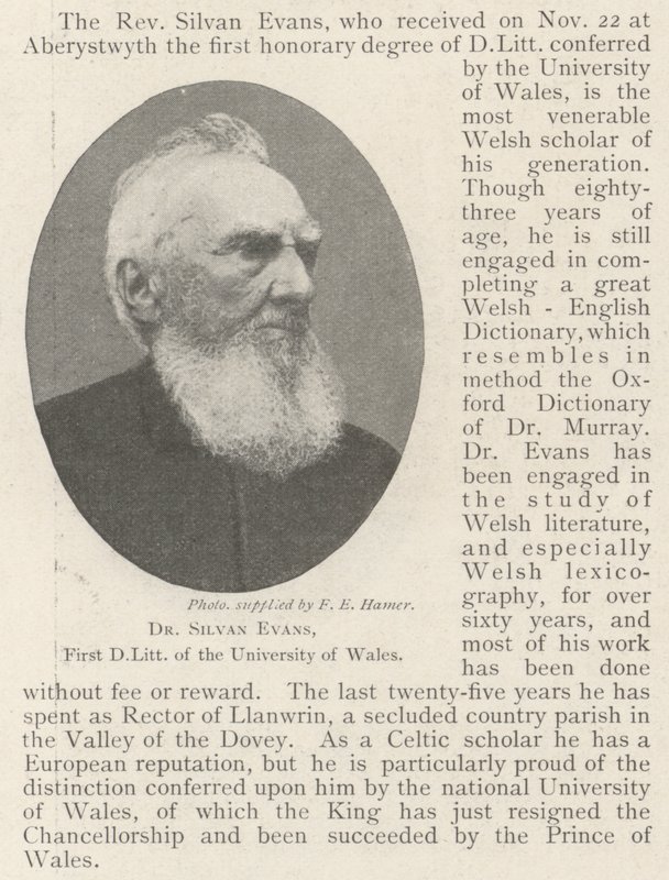 Dr Silvan Evans, premier DLitt de l