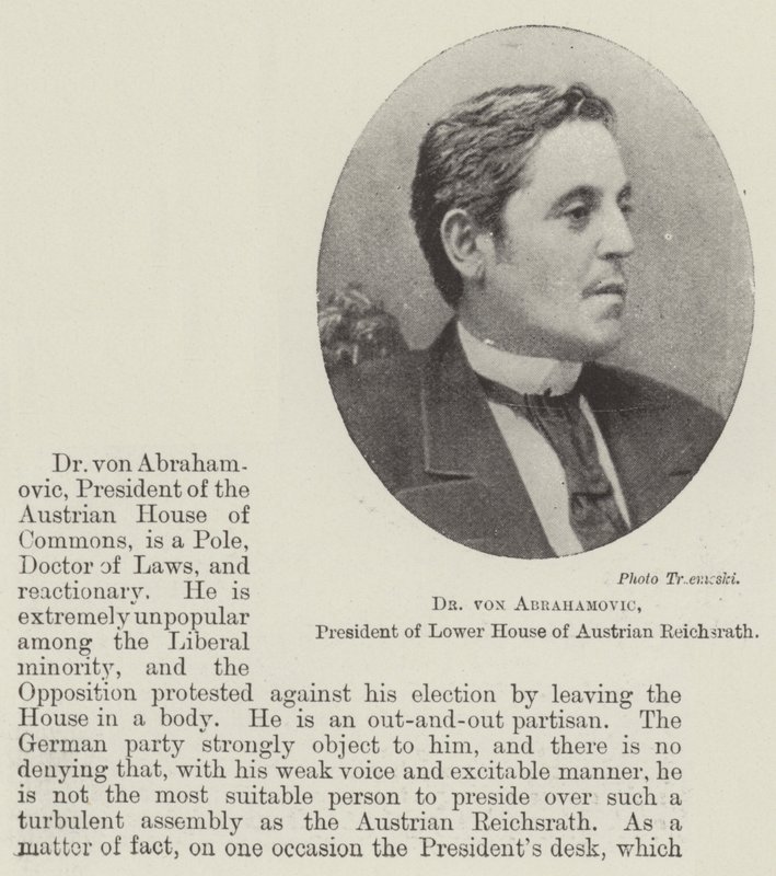 Dr von Abrahamovic, président de la chambre basse du Reichsrath autrichien - English Photographer