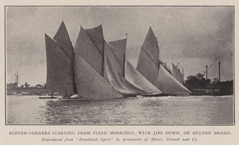 Départ des Eleven-Tonners depuis des mouillages fixes, avec les focs abaissés, sur Oulton Broad - English Photographer