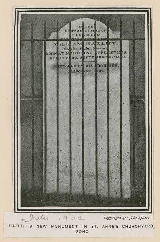 Nouveau monument de Hazlitt dans le cimetière de l