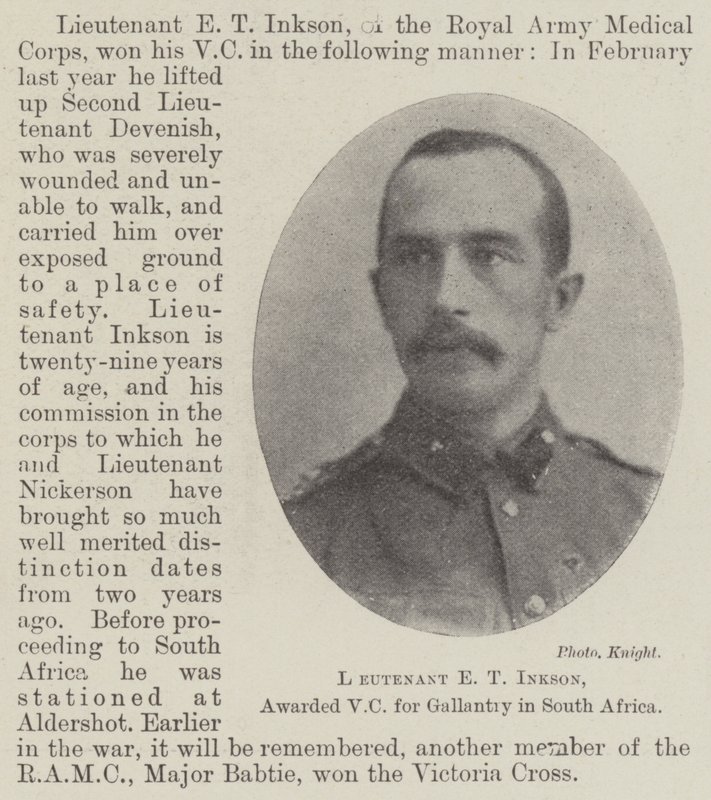 Lieutenant E T Inkson, récompensé par la VC pour bravoure en Afrique du Sud - English Photographer
