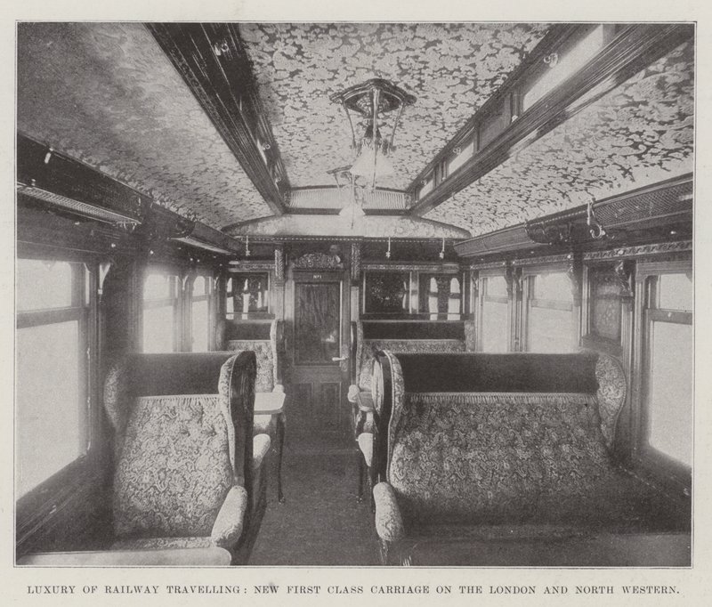 Luxe du voyage en train, nouvelle voiture de première classe sur le London and North Western - English Photographer