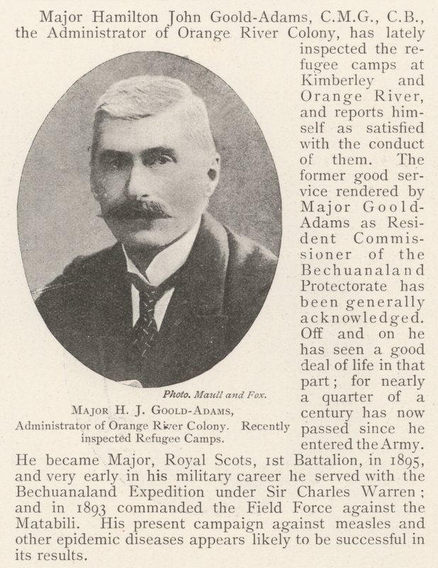 Major H J Goold-Adams, administrateur de la colonie de la rivière Orange, récemment inspecté les camps de réfugiés - English Photographer