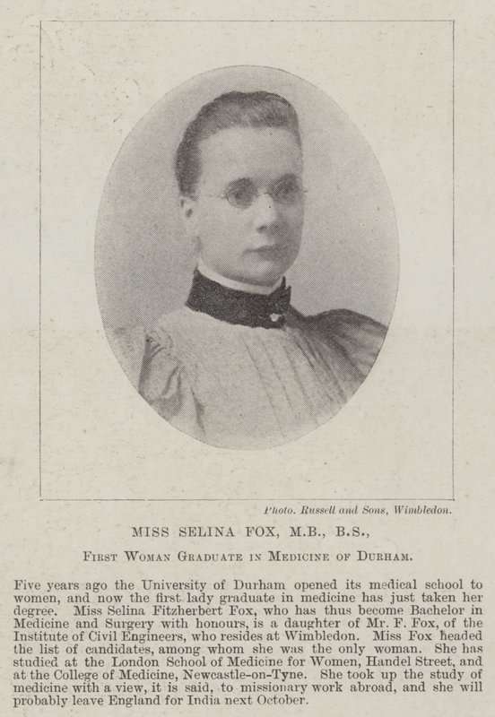 Mlle Selina Fox, MB, BS, première femme diplômée en médecine de Durham - English Photographer
