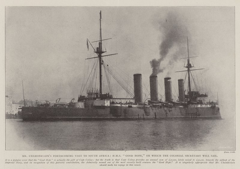 La prochaine visite de M. Chamberlain en Afrique du Sud, le HMS Good Hope, sur lequel le secrétaire colonial naviguera - English Photographer