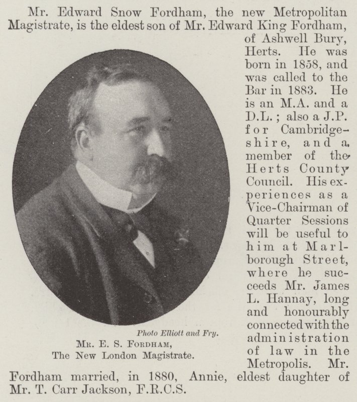 M. E S Fordham, nouveau magistrat de Londres - English Photographer