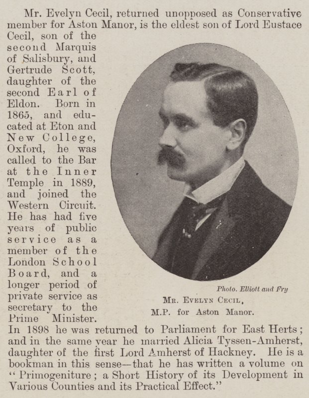 M. Evelyn Cecil, député de Aston Manor - English Photographer