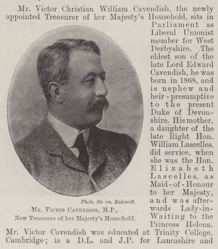 M. Victor Cavendish, MP, nouveau trésorier de la maison de Sa Majesté - English Photographer
