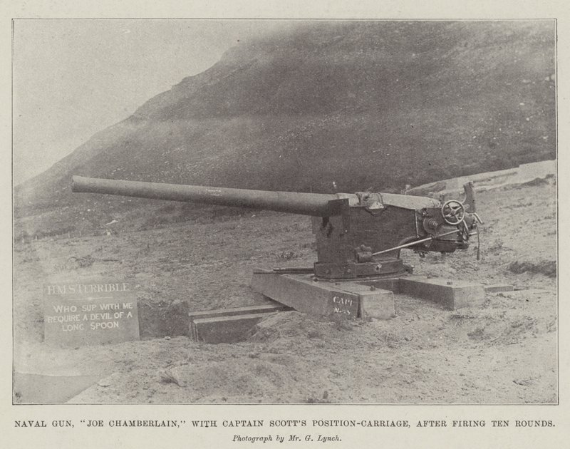 Canon naval, Joe Chamberlain, avec le chariot de position du capitaine Scott, après avoir tiré dix coups - English Photographer