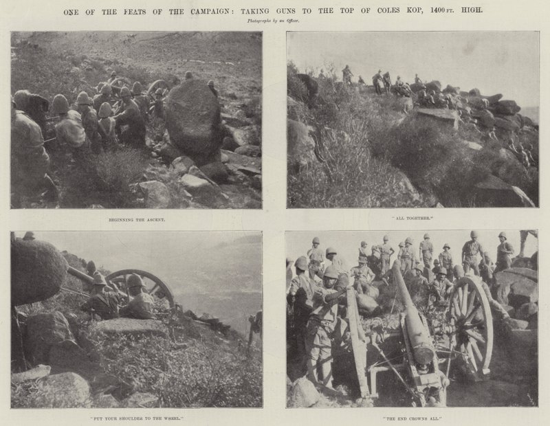 Un des exploits de la campagne, transporter des canons au sommet de Coles Kop, à 1400 pieds de hauteur - English Photographer