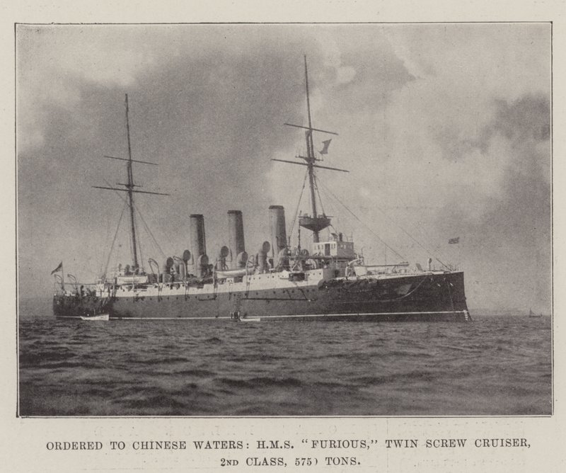 Ordonné vers les eaux chinoises, HMS Furious, croiseur à double hélice, 2e classe, 5750 tonnes - English Photographer