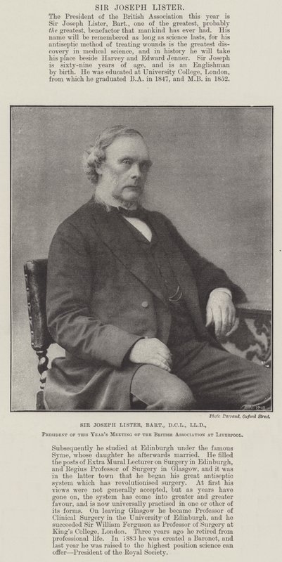 Sir Joseph Lister, Baronet, DCL, LLD, président de la réunion de cette année de la British Association à Liverpool - English Photographer