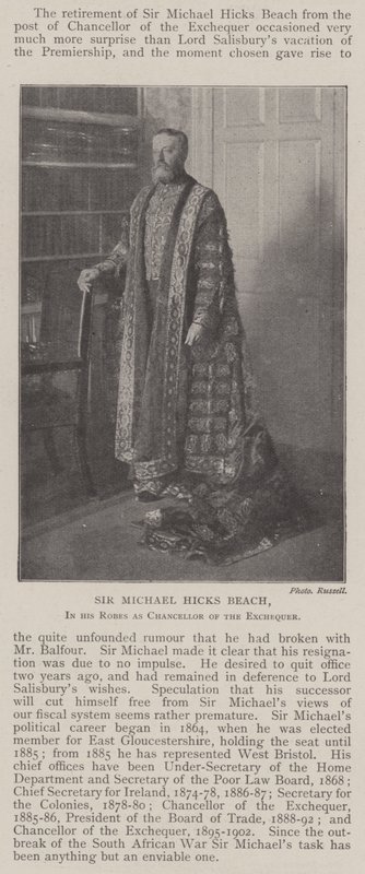 Sir Michael Hicks Beach, en ses habits de chancelier de l