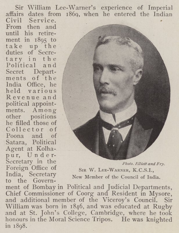 Sir W Lee-Warner, KCSI, nouveau membre du Conseil de l
