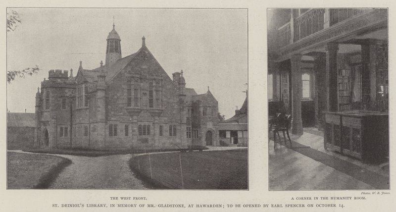 La bibliothèque St Deiniol, en mémoire de M. Gladstone, à Hawarden, à ouvrir par le comte Spencer le 14 octobre - English Photographer