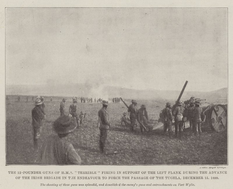 Les canons de 12 livres du HMS Terrible tirant en soutien du flanc gauche lors de l