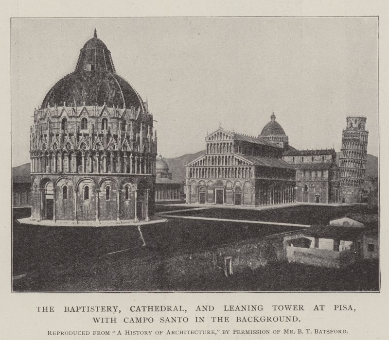 Le baptistère, la cathédrale et la tour penchée de Pise, avec le Campo Santo en arrière-plan - English Photographer