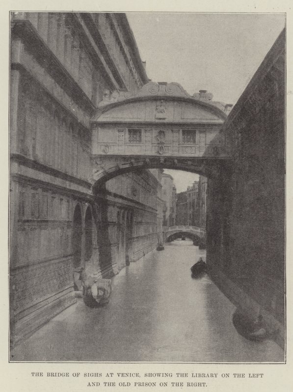 Le Pont des Soupirs à Venise, montrant la bibliothèque à gauche et l
