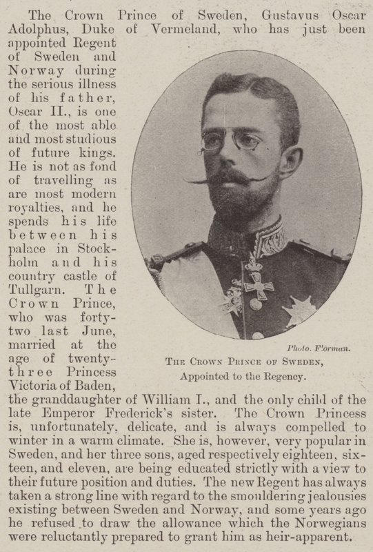 Le prince héritier de Suède, nommé à la régence - English Photographer