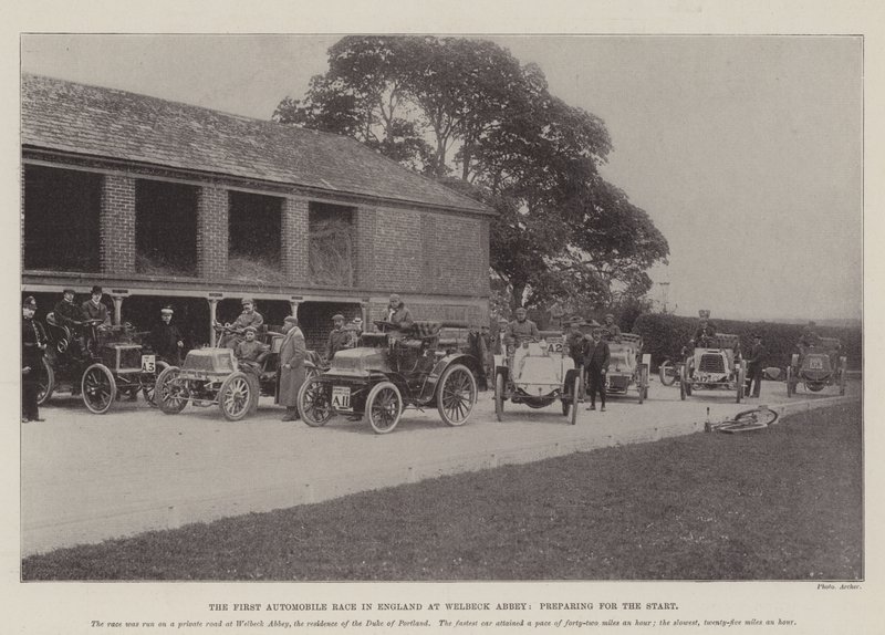 La première course automobile en Angleterre à Welbeck Abbey, préparation au départ - English Photographer
