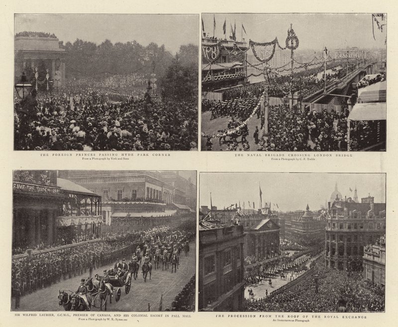 Les princes étrangers passant à Hyde Park Corner, Sir Wilfrid Laurier, GCMG, premier ministre du Canada, et l