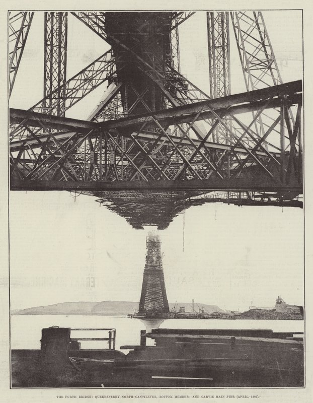 Le pont du Forth, Queensferry North Cantilever, membre inférieur et Garvie Main Pier (avril 1889) - English Photographer