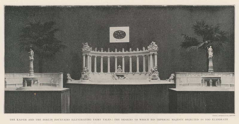 Le Kaiser et les fontaines de Berlin illustrant des contes de fées, les dessins auxquels Sa Majesté Impériale s