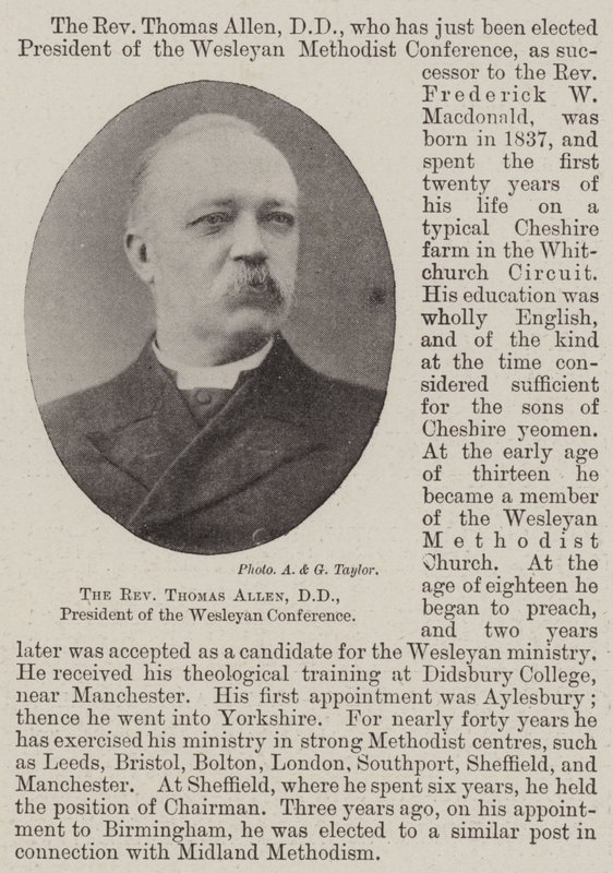 Révérend Thomas Allen, DD, président de la conférence wesleyenne - English Photographer