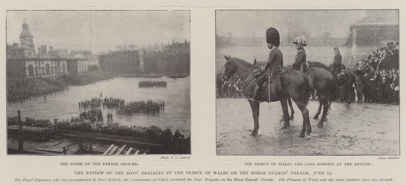 La revue des brigades de garçons par le prince de Galles sur la parade des Horse Guards, 14 juin - English Photographer