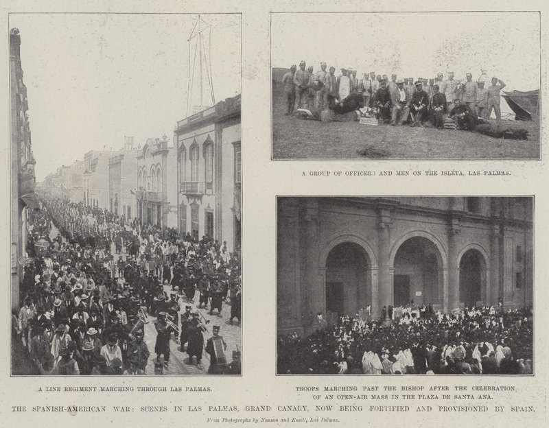 La guerre hispano-américaine, scènes à Las Palmas, Grande Canarie, maintenant fortifiée et approvisionnée par l