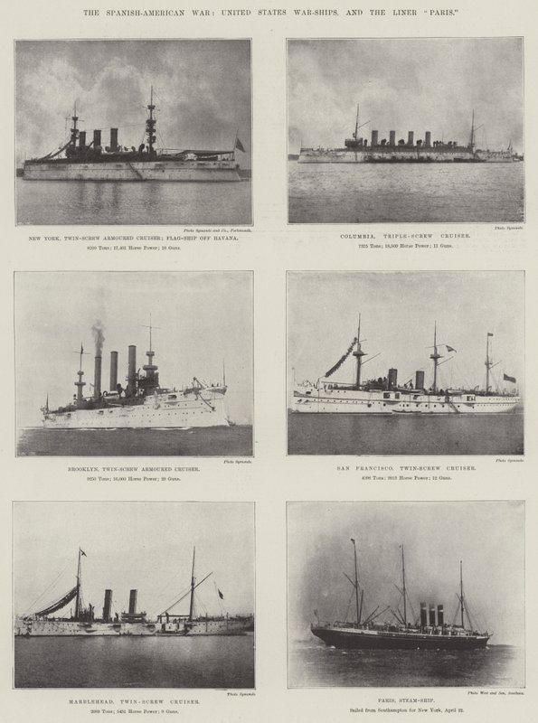 La guerre hispano-américaine, navires de guerre des États-Unis et le paquebot Paris - English Photographer