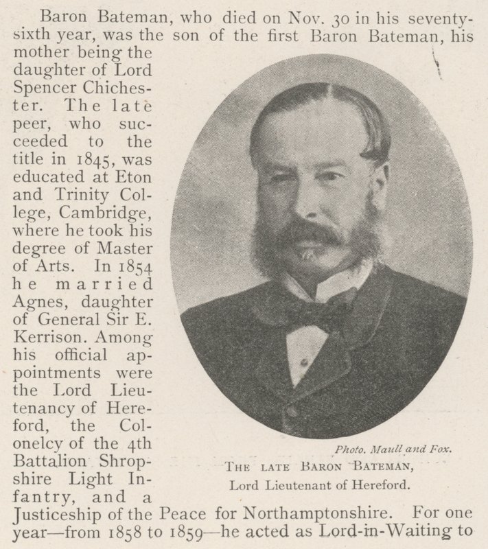 Feu le baron Bateman, Lord Lieutenant de Hereford - English Photographer