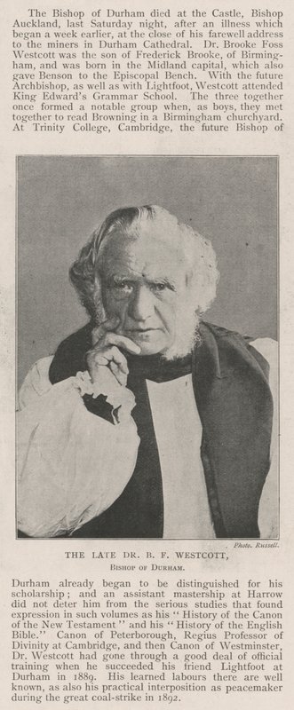 Feu Dr B F Westcott, évêque de Durham - English Photographer