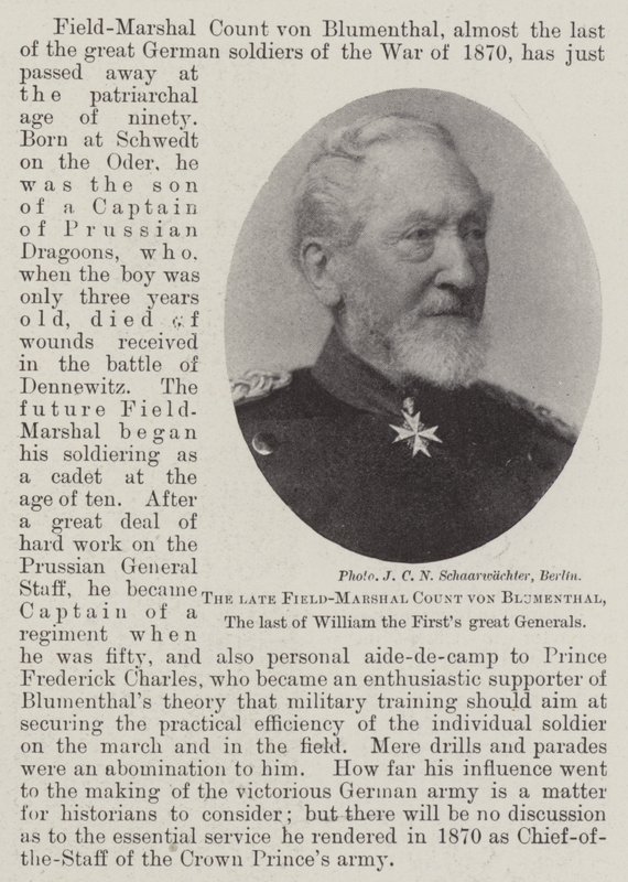 Feu le Maréchal Comte von Blumenthal, le dernier des grands généraux de Guillaume Ier - English Photographer