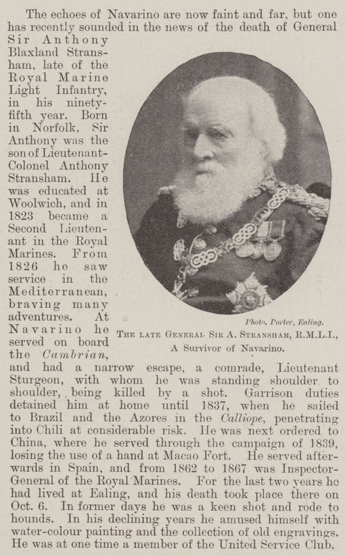Feu Général Sir A Stransham, RMLI, survivant de Navarino - English Photographer