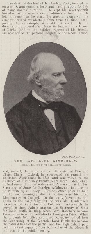 Le défunt Lord Kimberley, chef libéral à la Chambre des lords - English Photographer