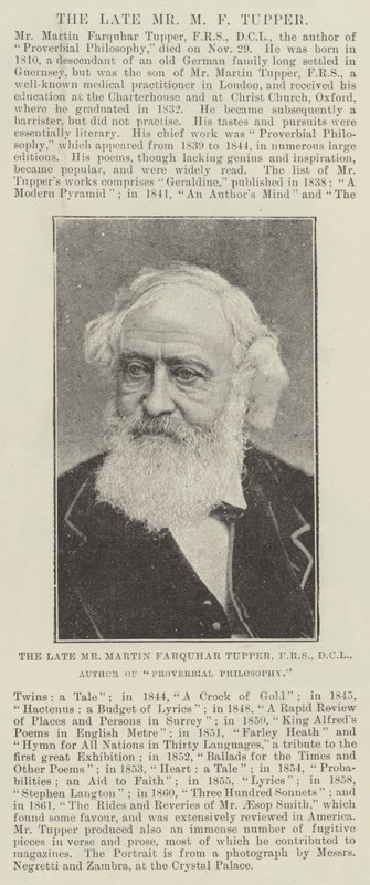 Feu M. Martin Farquhar Tupper, FRS, DCL, auteur de Proverbial Philosophy - English Photographer