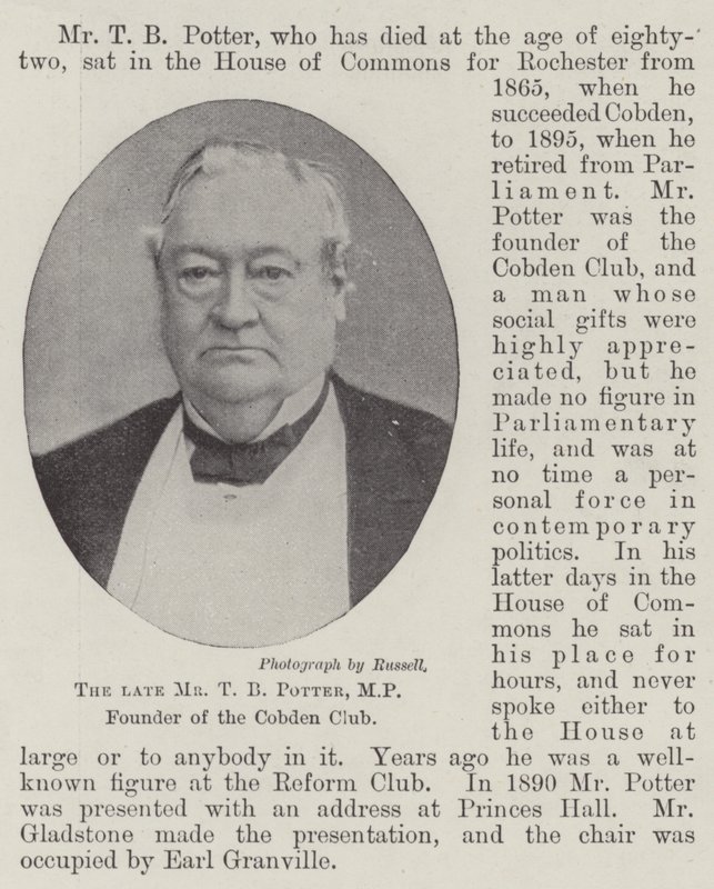 Feu M. T B Potter, MP, fondateur du Cobden Club - English Photographer
