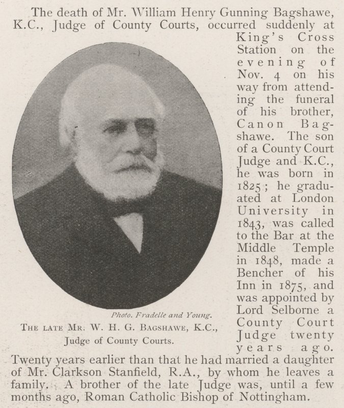 Feu M. W H G Bagshawe, KC, juge des tribunaux de comté - English Photographer