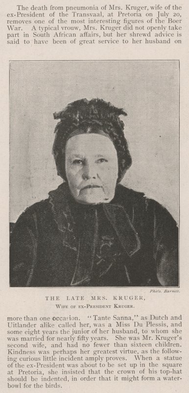 Feu Mme Kruger, épouse de l