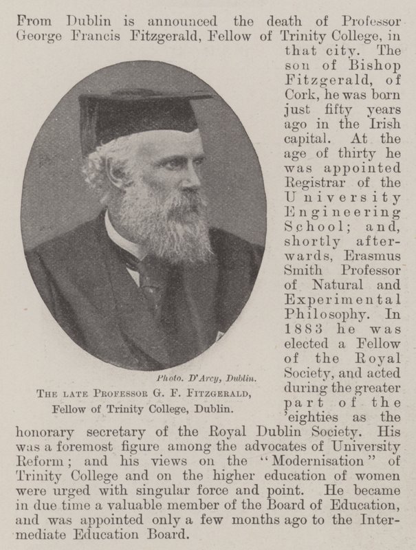 Feu Professeur G F Fitzgerald, Fellow du Trinity College, Dublin - English Photographer