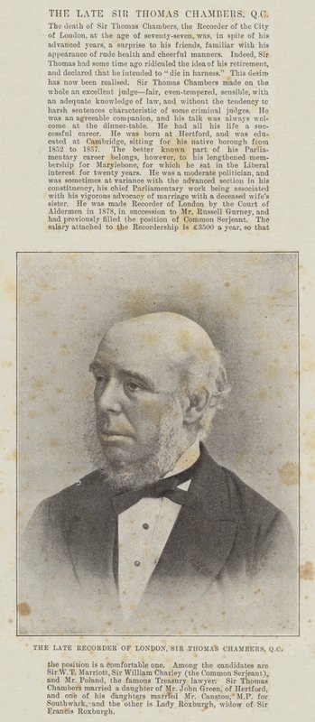 Feu le recorder de Londres, Sir Thomas Chambers, QC - English Photographer