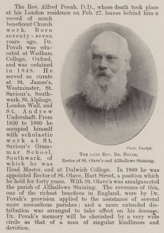 Feu Révérend Dr Povah, Recteur de St Olaves et Allhallows Staining - English Photographer