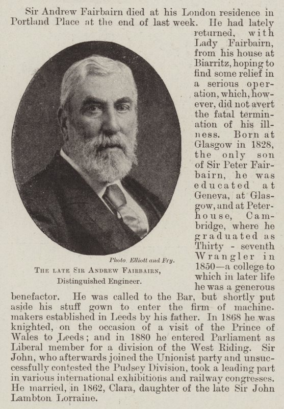 Le défunt Sir Andrew Fairbairn, ingénieur distingué - English Photographer